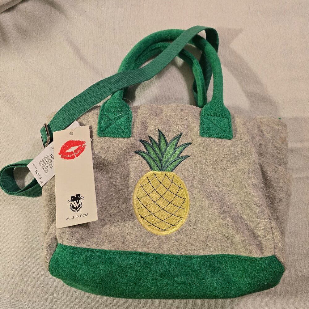 Wildfox Pineapple Terry Cloth Tote Bag Beach Handbag Purse Green Trim NWT Fun!